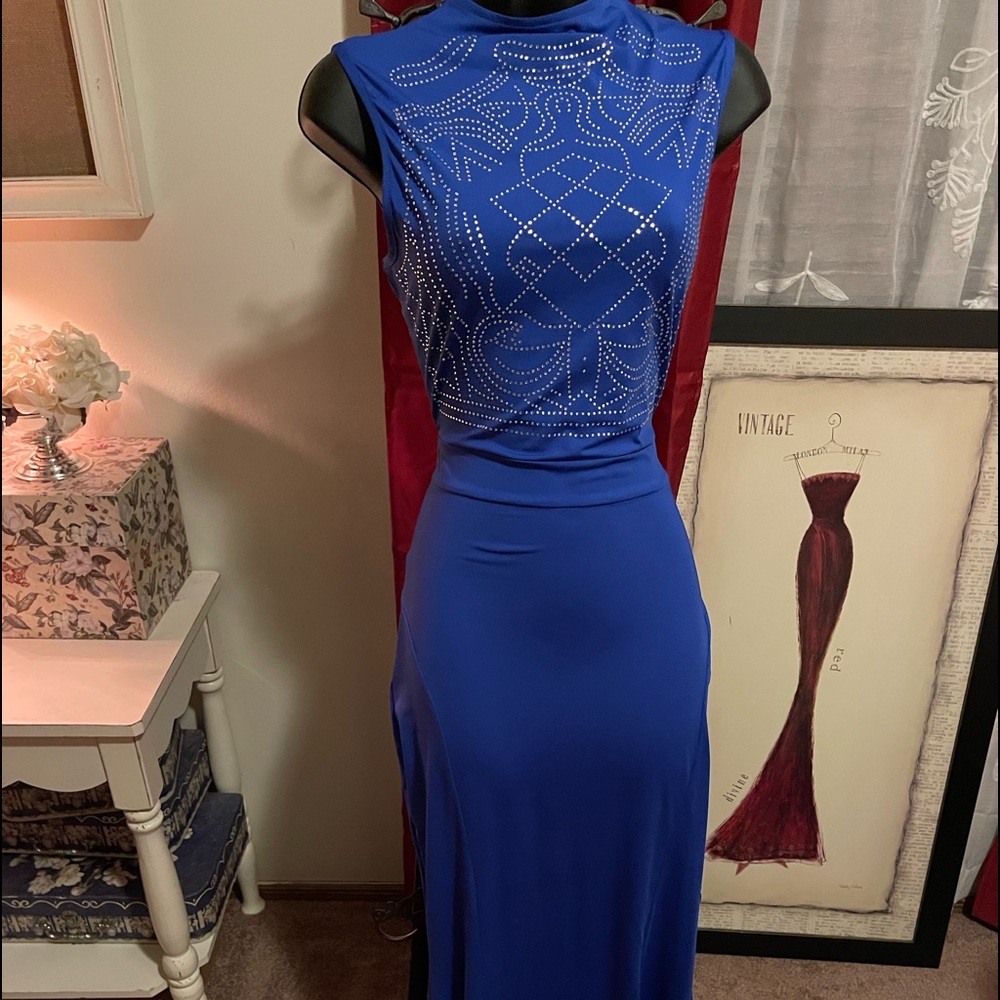 Blue Sleeveless Rhinestone Top Dresses Sz Medium